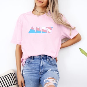 Geometric Pride Shirt Made for Trans Allies; Trans Ally T-shirt; Show Support of Trans Rights with Ally Tee Using Trans Flag Colors