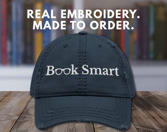 Gorra de libro bordada, gorra desgastada para papá, gorra estética Librariancore, gorra de béisbol para chica inteligente, regalo para lector.