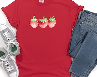 Strawberry gingham shirt, retro strawberry shirt, cottagecore strawberry tee, farmers market shirt, patchwork aesthetic top, strawberry girl