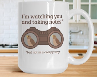 Caneca de observador de pássaros é o presente de aniversário perfeito para amantes de pássaros; Caneca de cerâmica para pássaros; Impressão frente e verso; Presente para observação de pássaros; Xícara de café de 11/15 oz