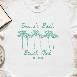 Spersonalizowana koszulka na wieczór panieński na plaży, spersonalizowana koszulka na wieczór panieński, koszulka Comfort Colors Beach Bach Club, prezent dla druhny, Tropical Bach