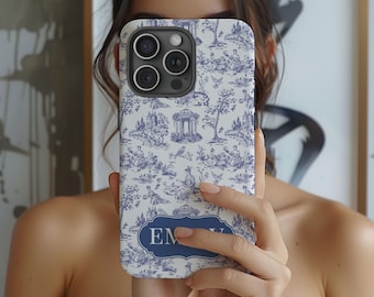 Funda para teléfono Coquette, Funda para teléfono con diseño de toile azul, Funda para teléfono con nombre, Funda para teléfono personalizada, Diseños de fundas para teléfono por sublimación, Funda para teléfono personalizada