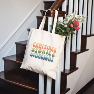 Summer Camp Tote Bag Perfect for Family Camping Reunion; Reusable Canvas Tote Makes Great Camping Life Birthday Gift; Camping Favor Tote Bag