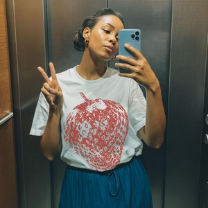 Strawberry Comfort Colors Shirt, Y2K style strawberry shirt, retro aesthetic tee, bold fruit graphic tee, trendy strawberry festival shirt