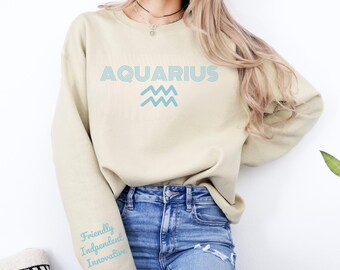 La sudadera personalizada de Acuario es el regalo perfecto para los cumpleaños de enero/febrero; camiseta del zodiaco personalizada con rasgos de Acuario para un regalo único