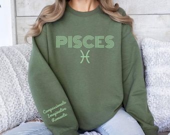 Custom Pisces Sweatshirt Makes Perfect Gift for February/March Birthday; Personalized Zodiac Shirt w/ Pisces Traits for Unique Holiday Gift