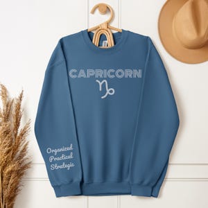 Custom Capricorn Sweatshirt Makes Perfect Gift for December/January Birthday; Personalized Zodiac Shirt w/ Capricorn Traits for Unique Gift