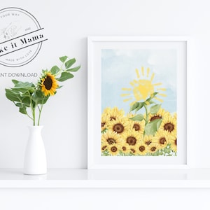Sunflower Sign / Summer Handprint Art Craft / Keepsake Gift Sign / Instant Download / Sunflower Handprint