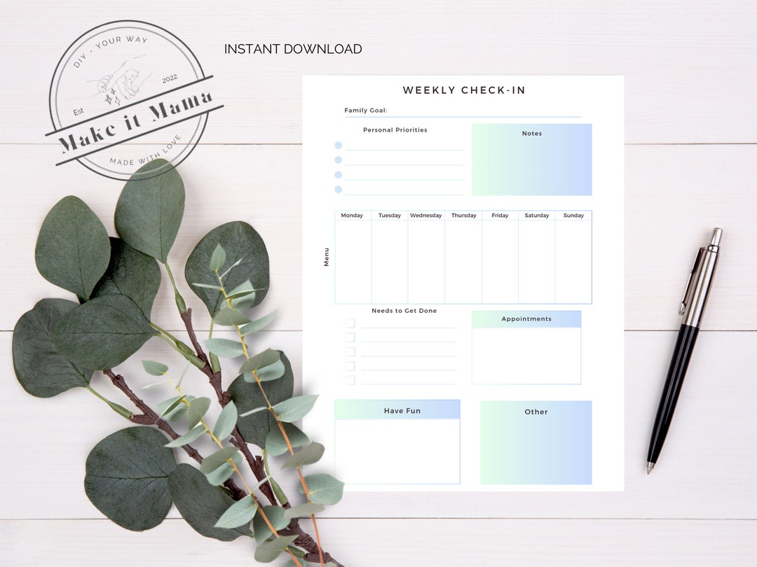Weekly Check in Template / Printable PDF / Family Weekly Check - Etsy