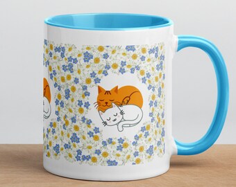 Blue Cat Coffee Mug, Cat Mug, Coffee Mug, Blue Coffee Mug, Yellow Mug, Yellow Coffee Mug, Yellow Cat Mug, Cat Lover Gift, Cute Cat Mug,