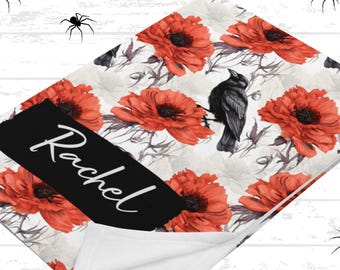 Halloween Raven Throw Blanket Personalized Crow Lover Throw Blanket Bird Watching Gift Bird Throw Blanket Bird Lover Gift Black Bird Blanket