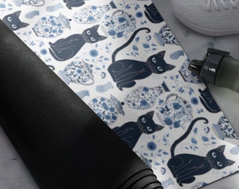 Esterilla de yoga única de estilo bohemio con forma de gato, esterilla de yoga, regalo de yoga, regalo para amantes de los gatos, regalo para ella, regalo de cumpleaños, esterilla de yoga para gatos