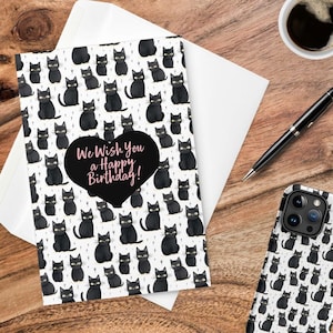 Tarjeta de cumpleaños del gato negro para el regalo del amante del gato para su tarjeta de cumpleaños del papá de la mamá del gato para su tarjeta de cumpleaños para él Tarjeta de felicitación del feliz cumpleaños del gato
