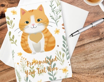 Personalized Boho Cat Birthday Card Ginger Cat Custom Card for Cat Lover Gift Cat Mom Dad Birthday Card for her Birthday Card for Cat Owner