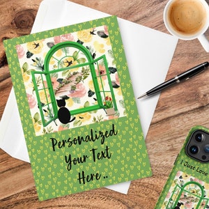 Carte de voeux personnalisée chat noir Carte d'anniversaire verte pour chat pour amoureux des chats, cadeau pour elle lui, carte chat, maman, papa, carte tu me manques, carte je t'aime