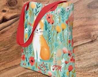 Cat Tote Bag Personalized Gineger Cat Back to School Bag Cat Lover Shopping Bag Gift Birthday Gift Cat Mom Dad Gift for her Halloween Gift