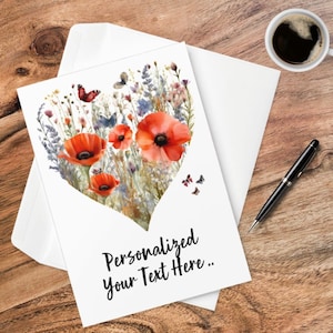 Personalisierte Mohn Liebe Herz Grußkarte Blumenherz Danke Karte Mohn Herz Symbol Ich liebe dich Karte für sie ihn Valentinstag Karte