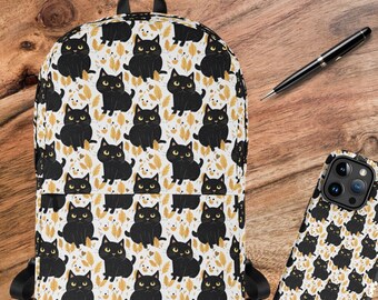 Black Cat Pumpkin Face Backpack, Happy Halloween Costume  display picture 1