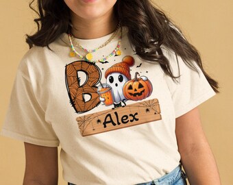 Persnalized Kids Halloween Shirt, Boo Shirt for Kids, 100 % Cotton Tee, Pre-Shrunk, Made with OEKO-TEX certified, Different Colors