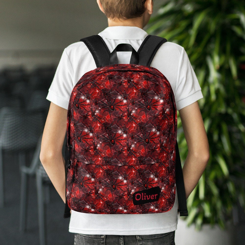 Personalized Crystal Spider Backpack Red Back to School Bag Backpack for Boys Girls Unisex Bag Halloween Bag Backpack To School Gift