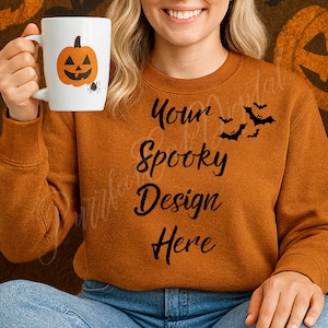 BLANCHES Halloween Sweatshirt Women's Boos Pullover - Lightweight, Crew Neck, Orange, Large