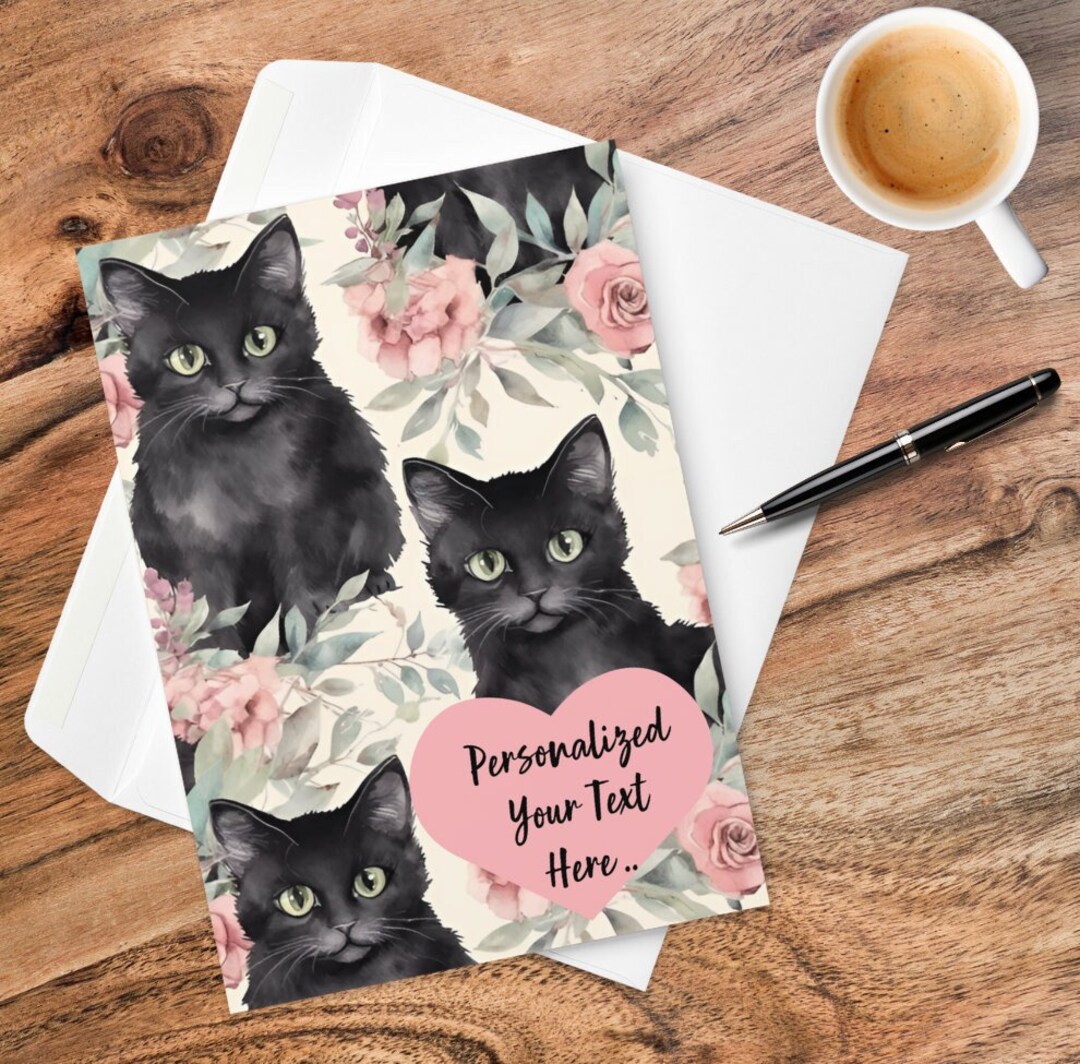 Personalized Black Cat Birthday Card Custom Card for Cat Lover Gift for ...