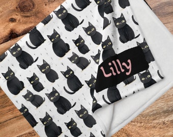 Black Cat Blanket for People Personalized Soft Cat Pattern Throw Blanket for Cats Travel Cat Lover Blanket Gift Cat Mom Dad Birthday Gift