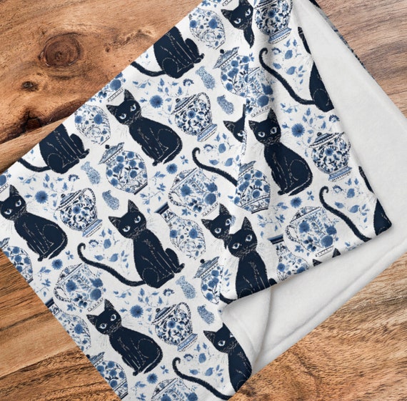 Unique Bohemian Cat Style Throw Blanket, Cat Throw Blanket, Cat Blanket, Cat Blanket for people, Blue Cat Blanket, Size 50 x 60, 60 x 80