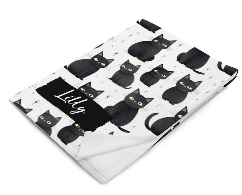 Black Cat Blanket for People Soft Cat Pattern Throw Blanket for Cats Travel Cat Lover Blanket Gift for her Cat Mom Dad Birthday Gift for him image 1