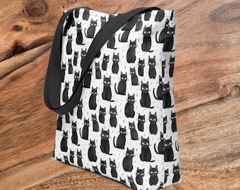 Bolsa de mano con diseño de gato negro, bolsa de mano con estampado de gato negro, bolsa de compras, regalo para amantes de los gatos, regalo de cumpleaños, regalo para mamá y papá gato, regalo para ella, regalo para él