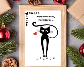 Schwarze Katze druckbare Poster schwarze Katze Wand Kunst Sofort A4 Größe Digital Download lustige Katze Liebhaber Geschenk schwarze Katze Digital Art Print Katze Mama Papa
