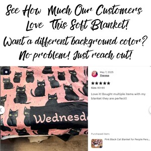 Black Cat Blanket for People Soft Cat Pattern Throw Blanket for Cats Travel Cat Lover Blanket Gift for her Cat Mom Dad Birthday Gift for him image 8