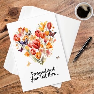 Personalisierte Tulpe Liebe Herz Grußkarte Blumenherz Danke Karte Tulpe Herz Symbol Ich liebe dich Karte für sie ihn Valentinstag Karte