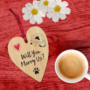 Personalized Cat Marriage Proposal Will You Marry Us Wooden Heart Funny Marry Me Sign Custom Engagement Present Gift Romantic Proposal Idea
