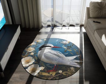 Runder Teppich mit Chinoiserie-Druck, orientalische Designfläche, Boho-Chic-Rundteppich, asiatisch inspirierter Bodenbelag, traditionelles Wohndekor