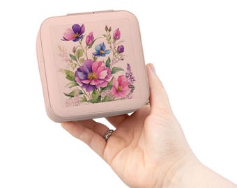 Watercolor Floral Jewelry Travel Case | Compact Pink Organizer