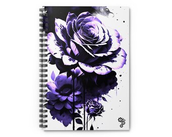Eingefärbtes Notizbuch mit lila Rose, Spiralblock, Lineal, Lineal, Florales Tagebuch, Notizbuch, Schreibpapier Geschenk