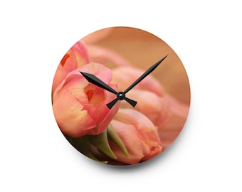 Pfirsich Tulpe Wanduhr