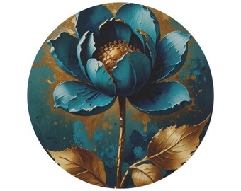 Runder Teppich aus Blau und Bronze Rose