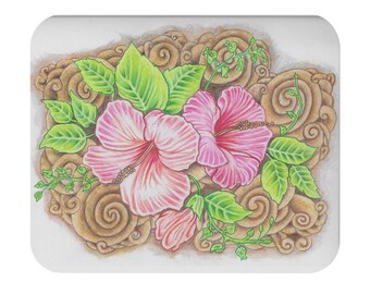 Rosa Hibiskus Blumen-Mausunterlage | Tropische Blumen Schreibtischmatte