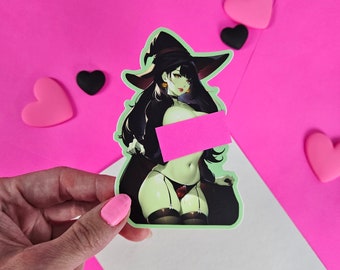 Wicked Witch Vinyl Sticker, Halloween, Spooky Gothic Babe Pin-Up, Matte Finish