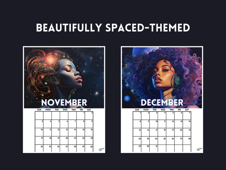 Black Women 2024 Calendar, Space Themed Calendar for Black Women, Dated