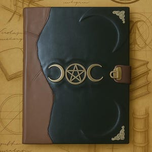 Triple Moon Book of Shadows – Handmade Leather Grimoire / Journal