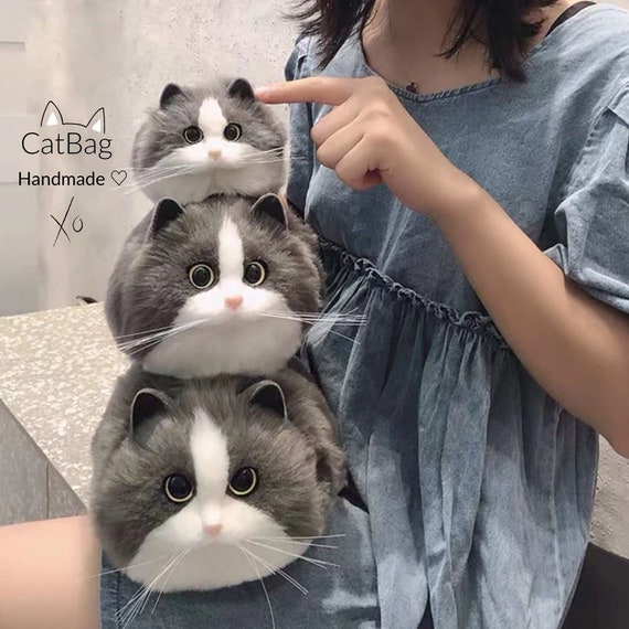 Cat Bag Handmade Purse Crossbody Bag Realistic Plush Kitty Tote