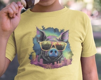 Toddler Funny Pig Gift T-Shirt City Pig Gift TShirt Los Angeles City Scape with Pig T Shirt Urban Art Pig City Cool Pig City Clothing LA