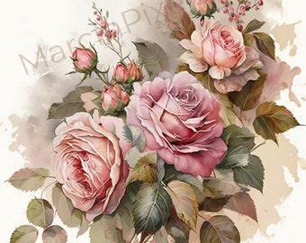 Pink Roses Clipart, Pastel Roses Png, Wedding clipart, Roses bouqet