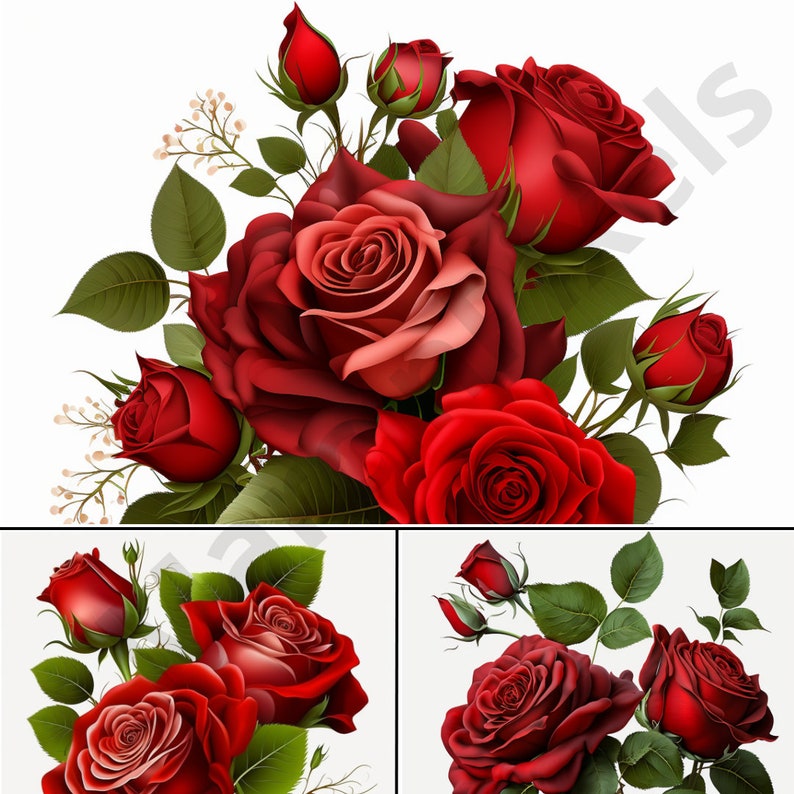 Red Roses Clipart, Red Roses Png, Floral Arrangement, Rose Wreath, Wedding clipart, Instant Download, Commercial Use, Transparent image 2