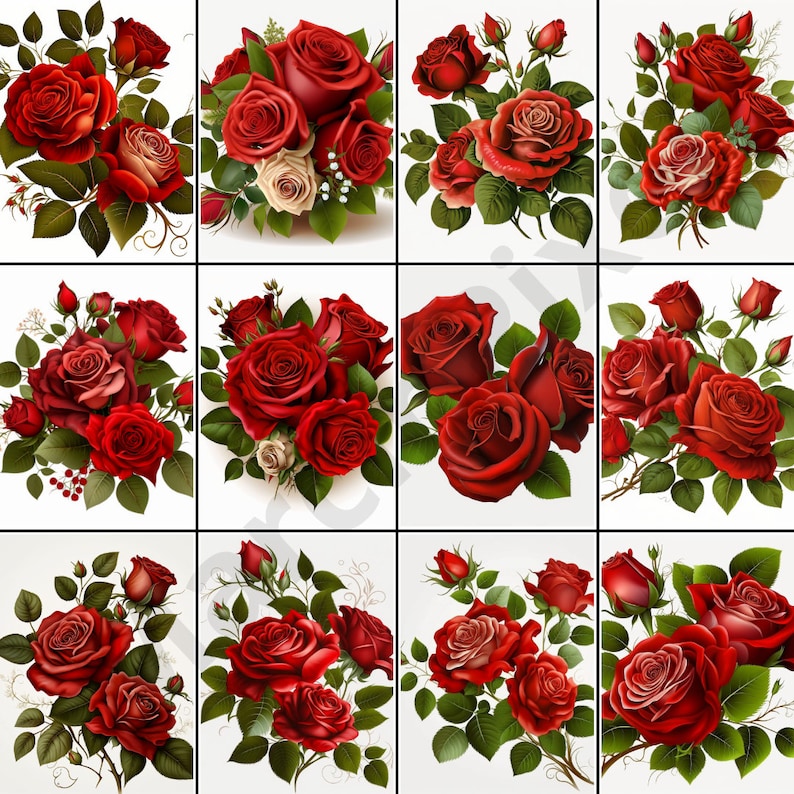 Red Roses Clipart, Red Roses Png, Floral Arrangement, Rose Wreath, Wedding clipart, Instant Download, Commercial Use, Transparent image 3