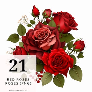 Rote Rosen Clipart, rote Rosen Png, Blumengesteck, Rosenkranz, Hochzeit Clipart, sofortiger Download, kommerzielle Nutzung, transparent