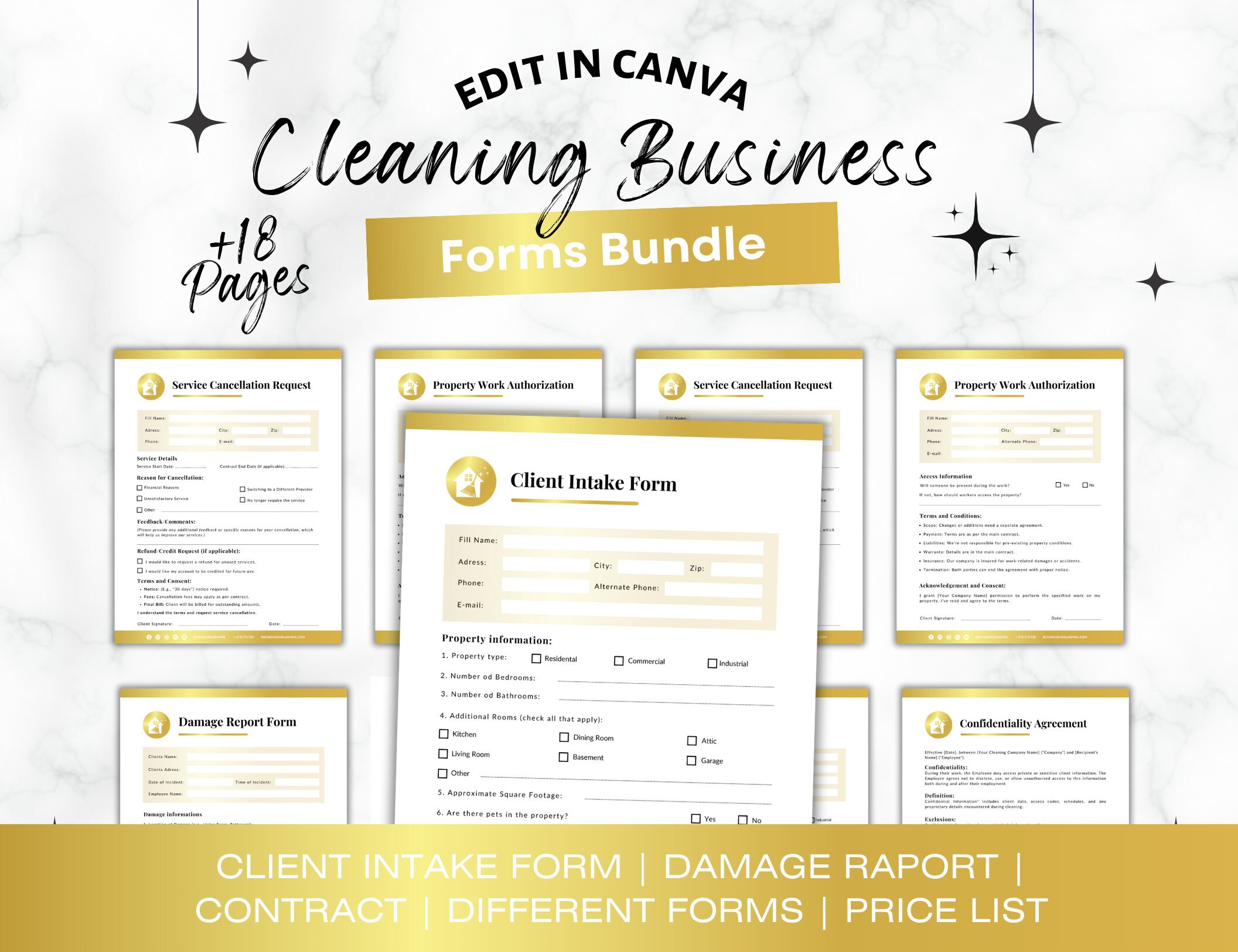 Form Cleasing Target Cleaning Business Forms Bundle, Commercial Cleaning, Editable ...